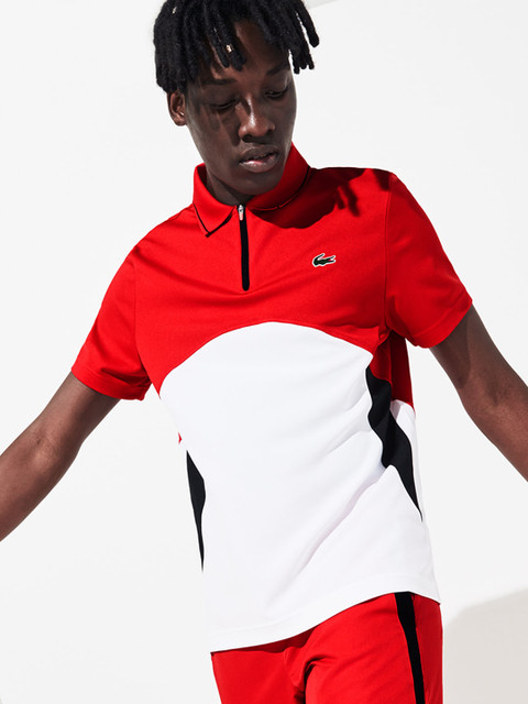

Lacoste Men White & Red Ultra-Dry Colourblocked Polo Collar T-shirt