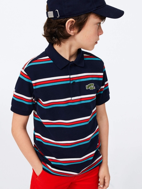 

Lacoste Boys Navy Blue & Red Striped Polo Collar T-shirt