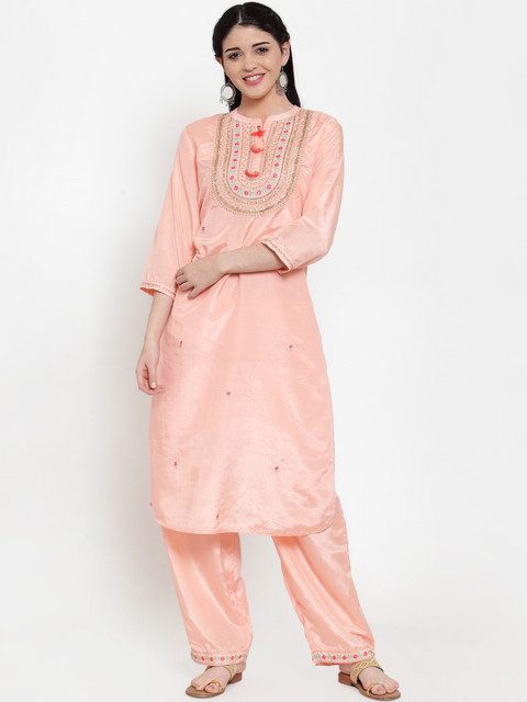 

ANAISA Women Peach-Coloured Embroidered Kurta with Trousers