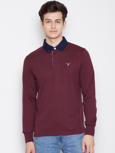 

GANT Men Maroon Solid Polo Collar T-shirt