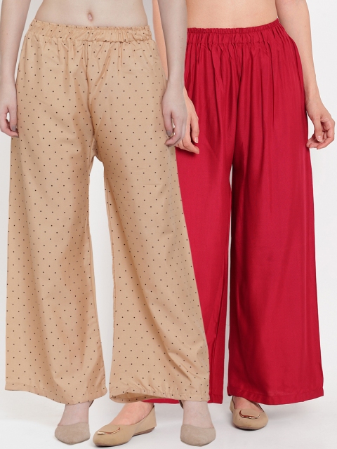 

TAG 7 Women Pack Of 2 Straight Palazzos, Red