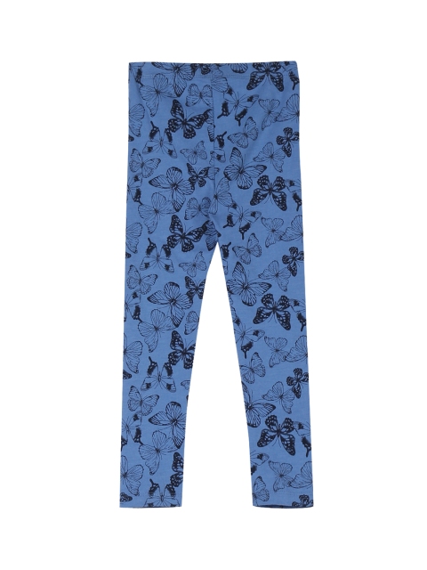 

The Childrens Place Girls Blue & Black Butterfy Printed Ankle-Length Leggings