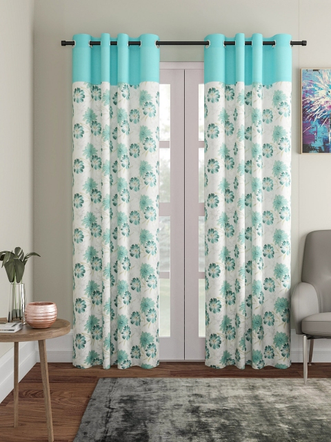 

Soumya Turquoise Blue & White Floral Printed Room Darkening Door Curtain
