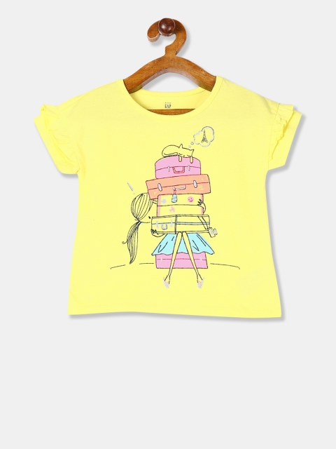 

GAP Girls Yellow & Pink Printed Pure Cotton Top