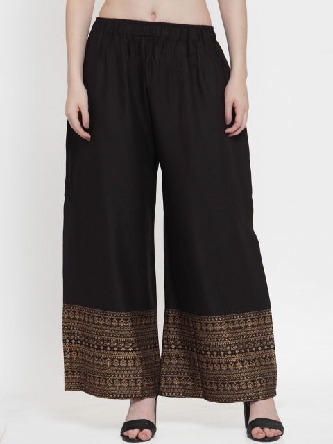 

TAG 7 Women Black & Gold-Toned Printed Wide Leg Palazzos