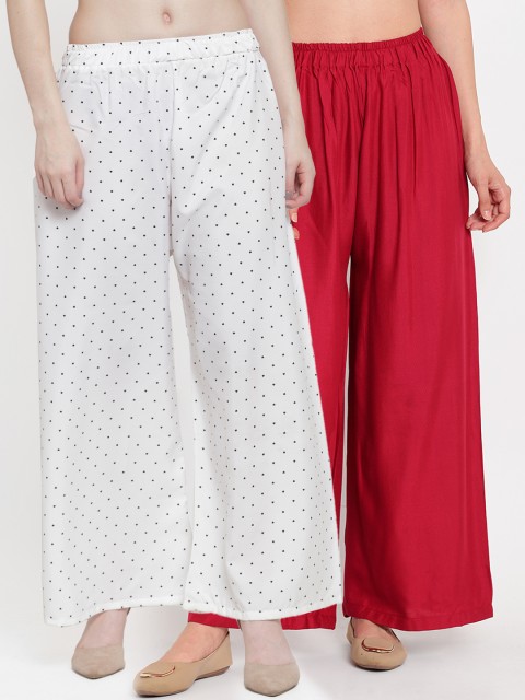 

TAG 7 Women Pack of 2 Printed Flared Palazzos, Maroon