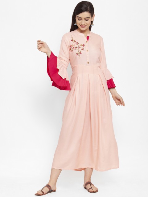 

ANAISA Women Pink Embroidered Embroidered Maxi Dress