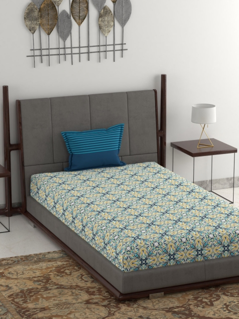 

Trident Blue & Yellow Floral 120 TC Cotton 1 Single Bedsheet with 1 Pillow Covers