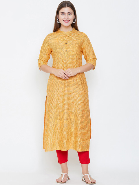 

rangeelo rajasthan Women Yellow Striped Straight Kurta