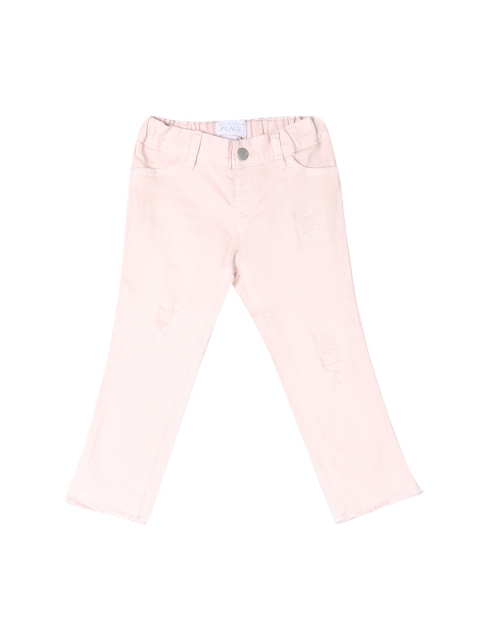 

The Childrens Place Girls Pink Solid Distressed Denim Jeggings