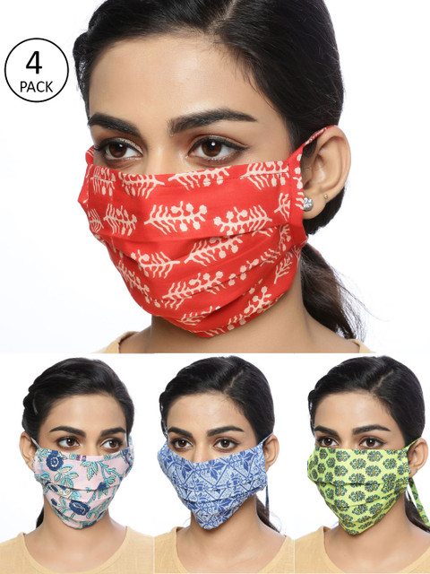 

Rain & Rainbow Unisex 4 Pcs Printed 2-Ply Cloth Masks, Multi