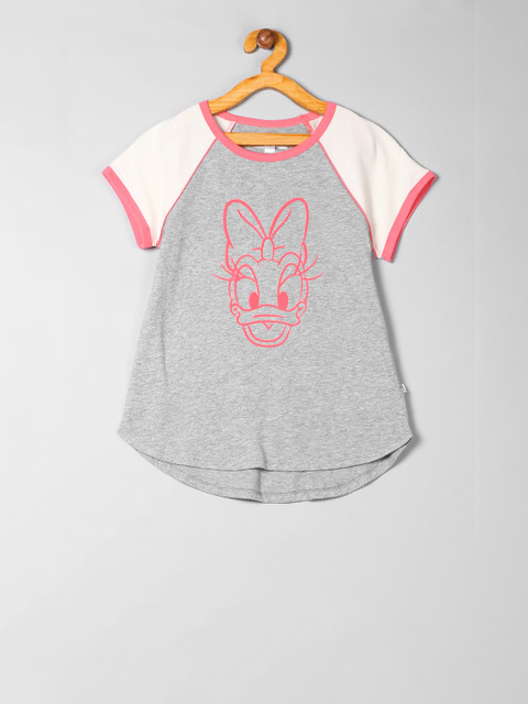 

GAP Girls Grey & Pink Daisy Duck Printed Round Neck T-shirt
