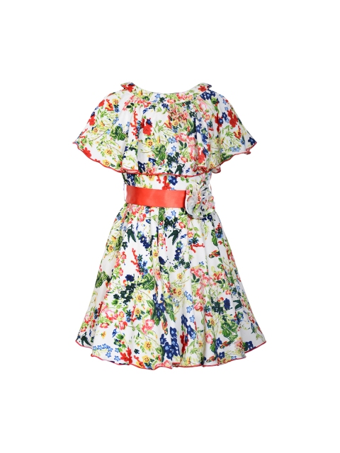 

naughty ninos Girls White & Green Printed Fit and Flare Dress