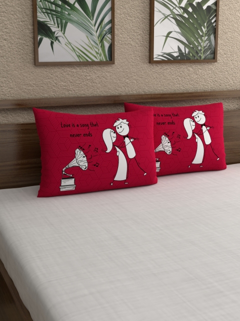 

My Room Set of 2 Red & White Abstract 210TC Pillow Covers