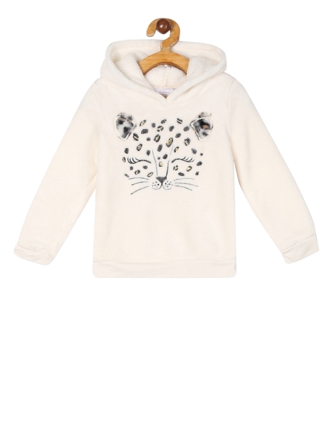 

The Childrens Place Girls White & Black Embroidered Hooded Sweatshirt