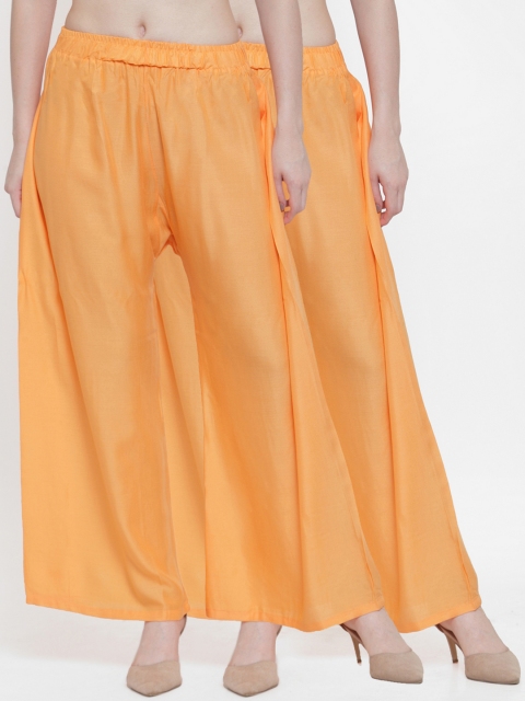 

TAG 7 Women Pack Of 2 Orange Solid Flared Palazzos