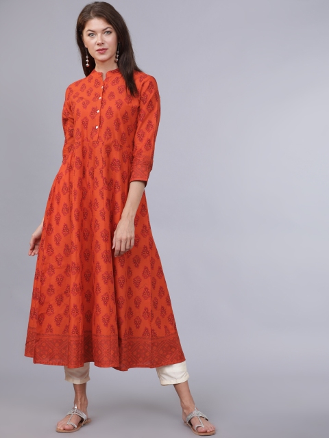 

Folklore Women Orange & Maroon Printed Anarkali Kurta
