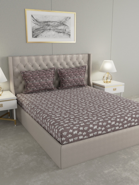 

Trident Brown & Grey Floral 144 TC Cotton 1 Queen Bedsheet with 2 Pillow Covers