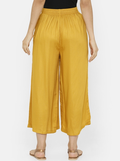 

De Moza Women Yellow Solid Straight Palazzos