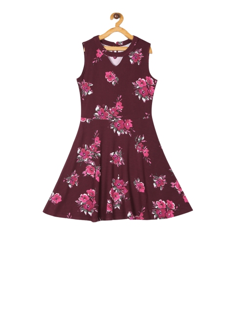 

The Childrens Place Girls Burgundy & Pink Floral Printed A-Line Dress