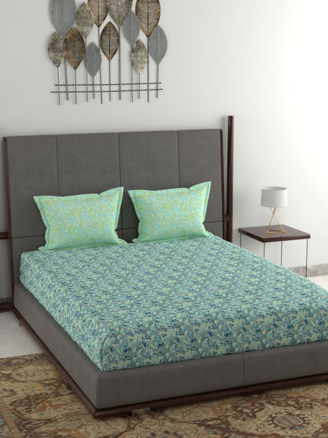 

Trident Green & Blue Ethnic Motifs 120 TC Cotton 1 Queen Bedsheet with 2 Pillow Covers