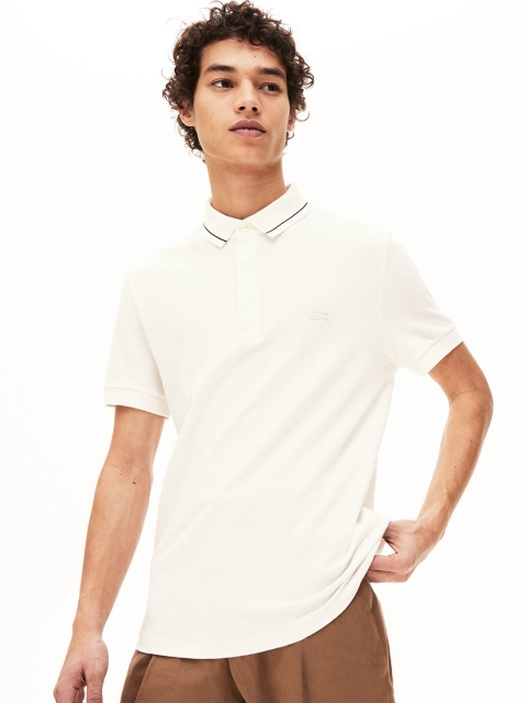 

Lacoste Men White Striped Polo Collar T-shirt