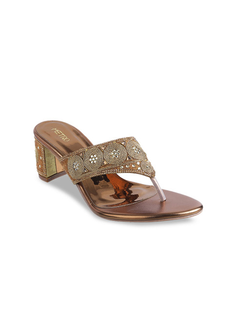 

Metro Women Antique Gold-Toned Embellished Heels