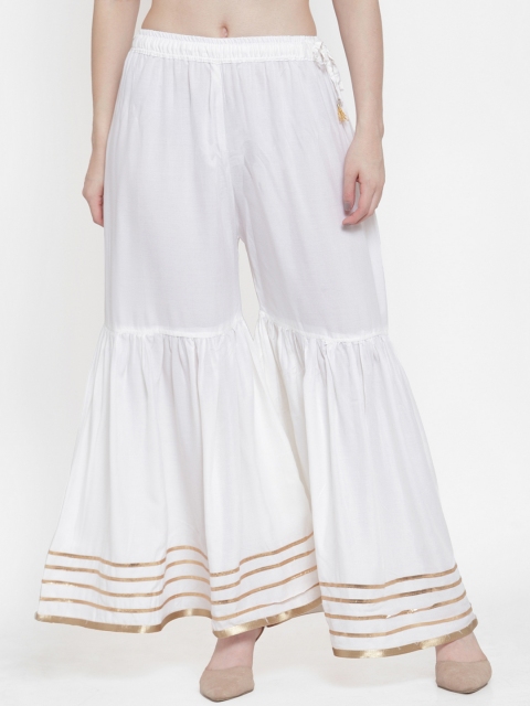 

TAG 7 Women White & Gold-Toned Solid Flared Sharara