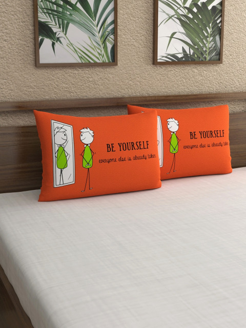 

My Room Set of 2 Orange & White Abstract 210TC Pillow Covers