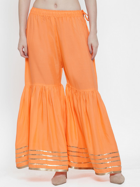 

TAG 7 Women Orange & Gold-coloured Solid Flared Sharara