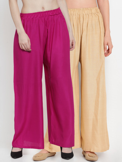 

TAG 7 Women Pack of 2 Solid Flared Palazzos, Magenta