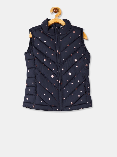 

GAP Girls Navy Blue Printed Quilted Jacket