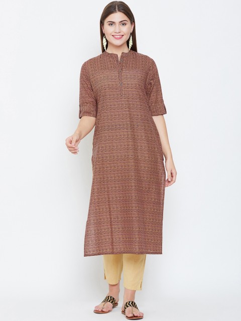

rangeelo rajasthan Women Brown Striped Straight Kurta