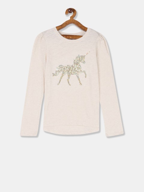 

GAP Girls Beige Sequinned Round Neck T-shirt