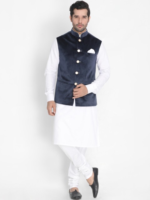 

VASTRAMAY Men White & Navy Blue Solid Kurta with Pyjamas