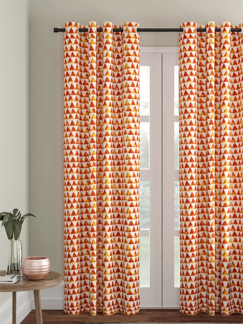 

Soumya Single Orange & Off-White Room Darkening Long Door Curtain