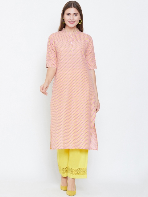 

rangeelo rajasthan Women Yellow & Purple Striped Straight Kurta