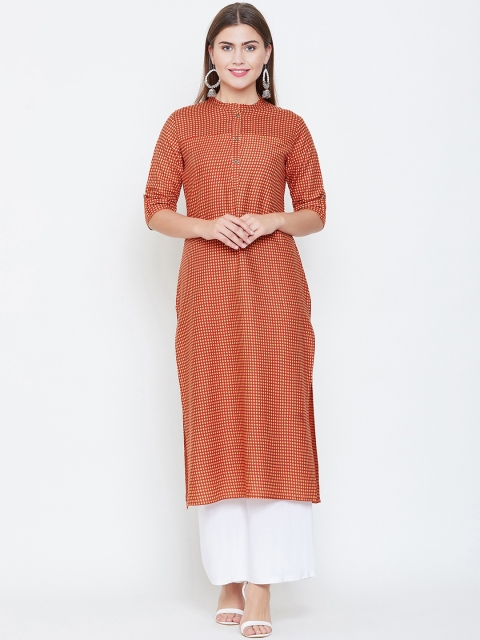 

rangeelo rajasthan Women Orange Checked Straight Kurta