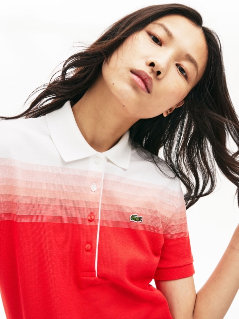 

Lacoste Women Red & Off-White Colourblocked Organic Cotton Polo