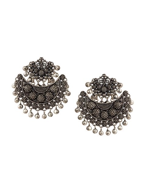 

Zariin Oxidised Silver-Plated Crescent Shaped Drop Earrings