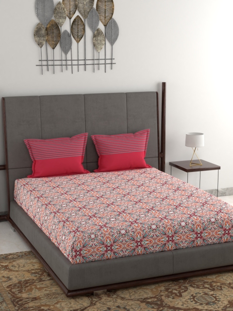 

Trident Red & Green Floral 120 TC Cotton 1 Queen Bedsheet with 2 Pillow Covers