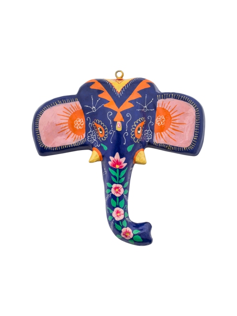 

Chumbak Blue & Orange Regal Elephant Mache Mask Wall Decor