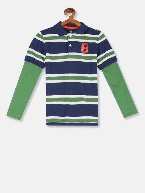 

GAP Boys Blue Striped Polo Collar T-shirt