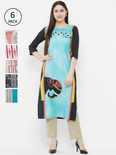 

7Threads Women Pack Of 6 Printed Straight Kurtas, Multi