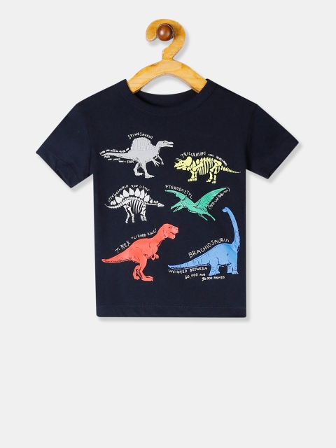 GAP Boys Navy Blue & Off-White Graphic Printed Round Neck T-shirt