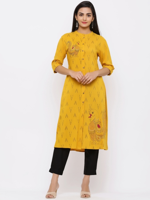 

Juniper Women Mustard Yellow & Black Printed Straight Kurta