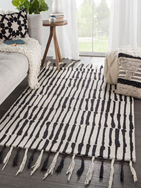 

Jaipur Rugs Black & White Striped Hand-Tufted Pure Wool Carpet