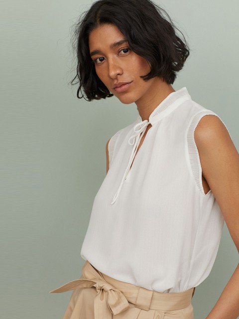 

H&M Women White Pleated-Collar Blouse