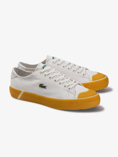 

Lacoste Men White & Mustard Yellow COlorblocked Sneakers