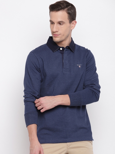 

GANT Men Navy Blue Colourblocked Polo Collar T-shirt